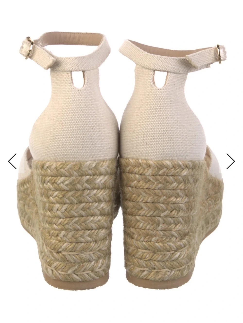 Stuart Weitzman Cream Canvas Ankle-Strap Espadrille Wedges